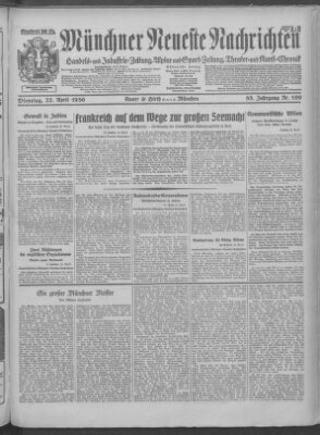 Münchner neueste Nachrichten Dienstag 22. April 1930