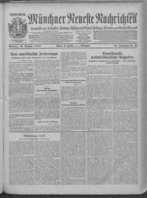 Münchner neueste Nachrichten Montag 10. Februar 1930