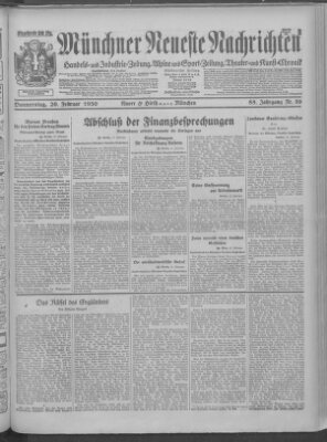 Münchner neueste Nachrichten Donnerstag 20. Februar 1930