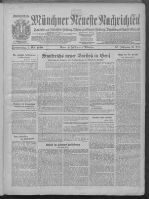 Münchner neueste Nachrichten Donnerstag 1. Mai 1930