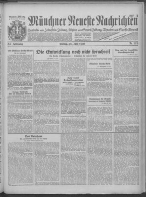 Münchner neueste Nachrichten Freitag 26. Juni 1931