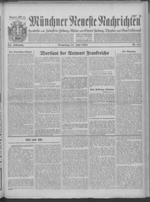 Münchner neueste Nachrichten Samstag 27. Juni 1931