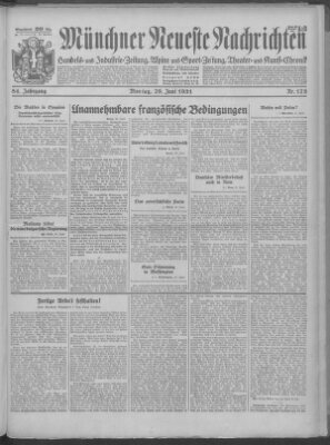 Münchner neueste Nachrichten Montag 29. Juni 1931