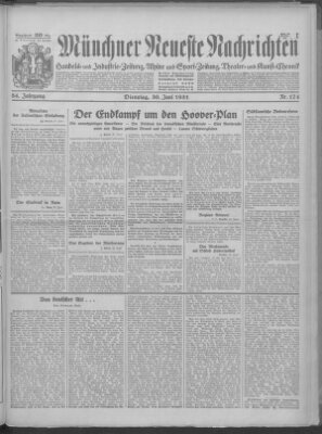 Münchner neueste Nachrichten Dienstag 30. Juni 1931