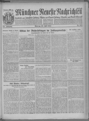 Münchner neueste Nachrichten Montag 27. Juli 1931