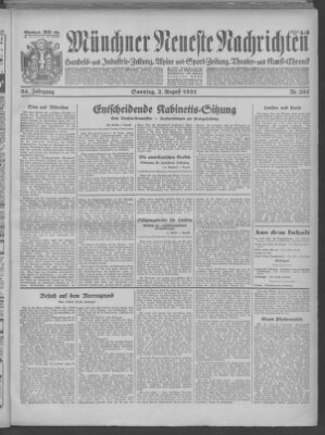 Münchner neueste Nachrichten Sonntag 2. August 1931