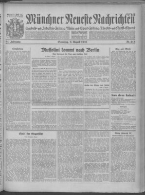 Münchner neueste Nachrichten Sonntag 9. August 1931