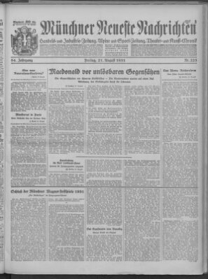 Münchner neueste Nachrichten Freitag 21. August 1931