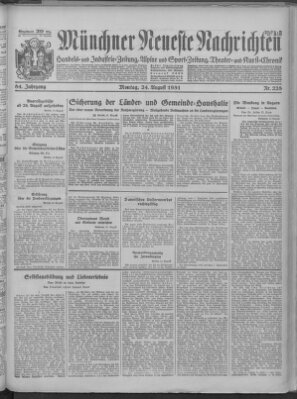 Münchner neueste Nachrichten Montag 24. August 1931