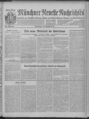 Münchner neueste Nachrichten Samstag 29. August 1931