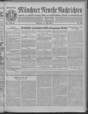 Münchner neueste Nachrichten Montag 11. Juli 1932