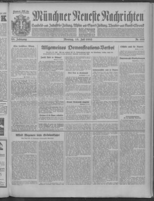 Münchner neueste Nachrichten Montag 18. Juli 1932