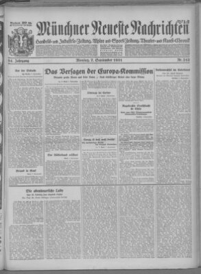 Münchner neueste Nachrichten Montag 7. September 1931