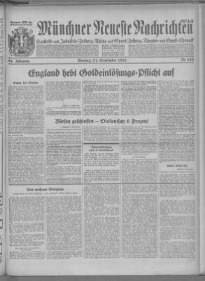 Münchner neueste Nachrichten Montag 21. September 1931