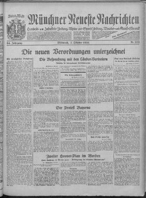 Münchner neueste Nachrichten Mittwoch 7. Oktober 1931