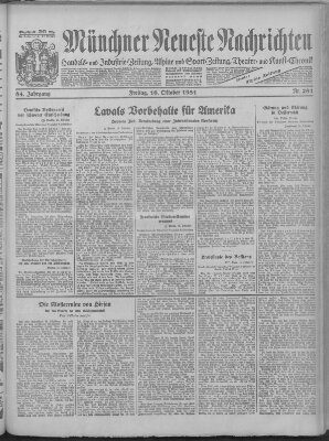 Münchner neueste Nachrichten Freitag 16. Oktober 1931