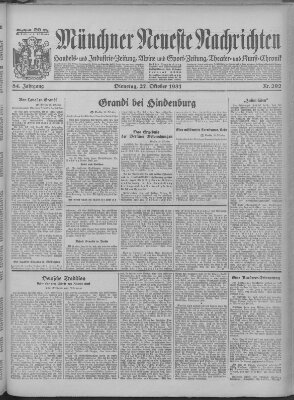 Münchner neueste Nachrichten Dienstag 27. Oktober 1931