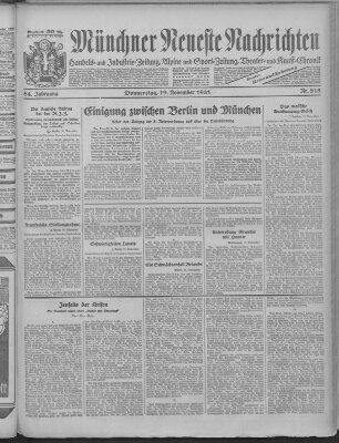 Münchner neueste Nachrichten Donnerstag 19. November 1931