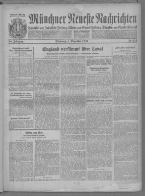 Münchner neueste Nachrichten Dienstag 1. Dezember 1931