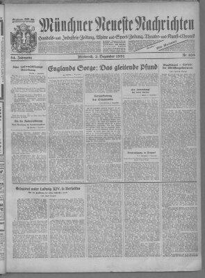 Münchner neueste Nachrichten Mittwoch 2. Dezember 1931