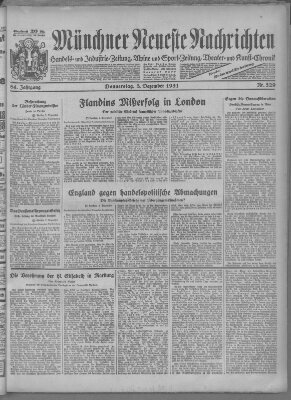 Münchner neueste Nachrichten Donnerstag 3. Dezember 1931