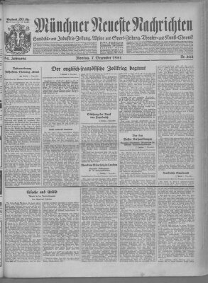 Münchner neueste Nachrichten Montag 7. Dezember 1931