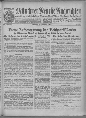 Münchner neueste Nachrichten Mittwoch 9. Dezember 1931