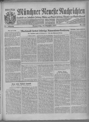 Münchner neueste Nachrichten Donnerstag 10. Dezember 1931