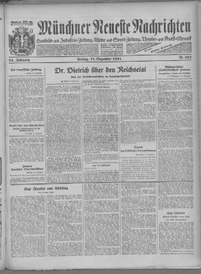 Münchner neueste Nachrichten Freitag 11. Dezember 1931