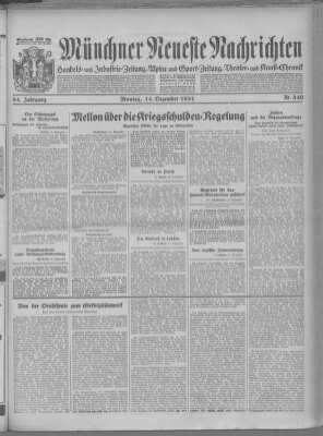 Münchner neueste Nachrichten Montag 14. Dezember 1931