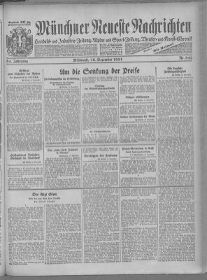 Münchner neueste Nachrichten Mittwoch 16. Dezember 1931