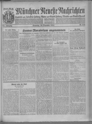 Münchner neueste Nachrichten Sonntag 20. Dezember 1931