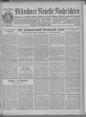 Münchner neueste Nachrichten Dienstag 29. Dezember 1931