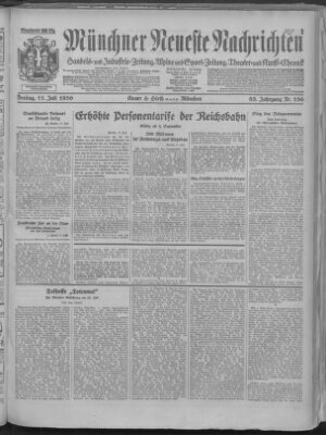 Münchner neueste Nachrichten Freitag 11. Juli 1930