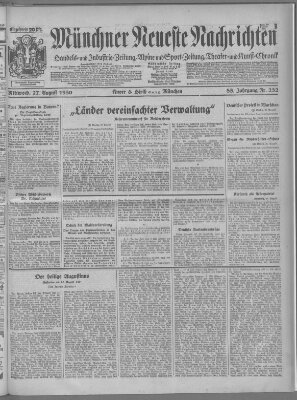 Münchner neueste Nachrichten Mittwoch 27. August 1930