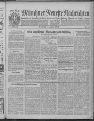 Münchner neueste Nachrichten Samstag 16. Januar 1932