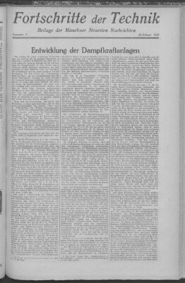 Fortschritte der Technik (Münchner neueste Nachrichten) Sonntag 30. Januar 1927