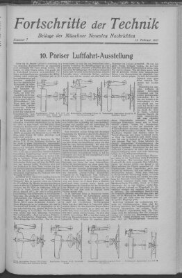 Fortschritte der Technik (Münchner neueste Nachrichten) Sonntag 13. Februar 1927