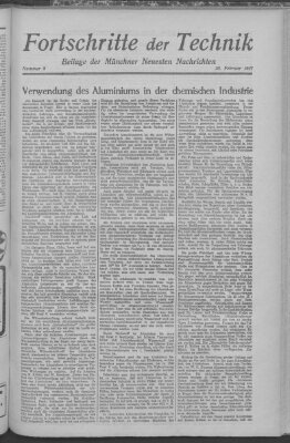 Fortschritte der Technik (Münchner neueste Nachrichten) Sonntag 20. Februar 1927