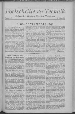 Fortschritte der Technik (Münchner neueste Nachrichten) Sonntag 6. März 1927