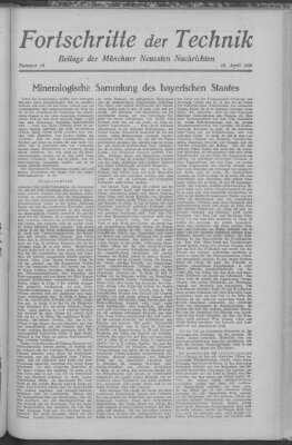 Fortschritte der Technik (Münchner neueste Nachrichten) Sonntag 10. April 1927