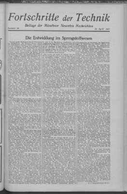 Fortschritte der Technik (Münchner neueste Nachrichten) Sonntag 17. April 1927