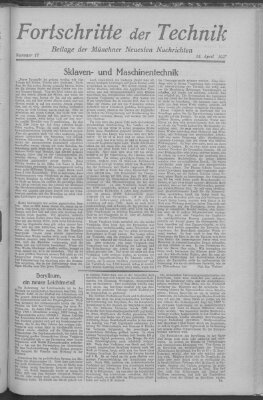 Fortschritte der Technik (Münchner neueste Nachrichten) Sonntag 24. April 1927