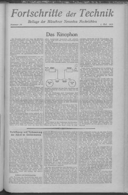 Fortschritte der Technik (Münchner neueste Nachrichten) Sonntag 1. Mai 1927