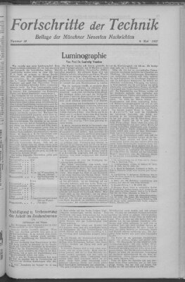 Fortschritte der Technik (Münchner neueste Nachrichten) Sonntag 8. Mai 1927