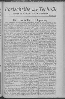 Fortschritte der Technik (Münchner neueste Nachrichten) Sonntag 22. Mai 1927