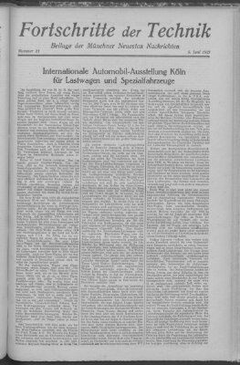 Fortschritte der Technik (Münchner neueste Nachrichten) Sonntag 5. Juni 1927