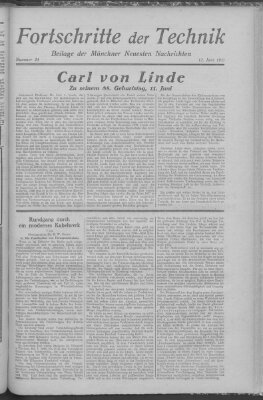 Fortschritte der Technik (Münchner neueste Nachrichten) Sonntag 12. Juni 1927