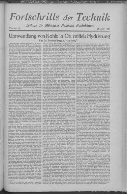 Fortschritte der Technik (Münchner neueste Nachrichten) Sonntag 19. Juni 1927