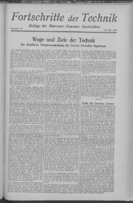 Fortschritte der Technik (Münchner neueste Nachrichten) Sonntag 10. Juli 1927